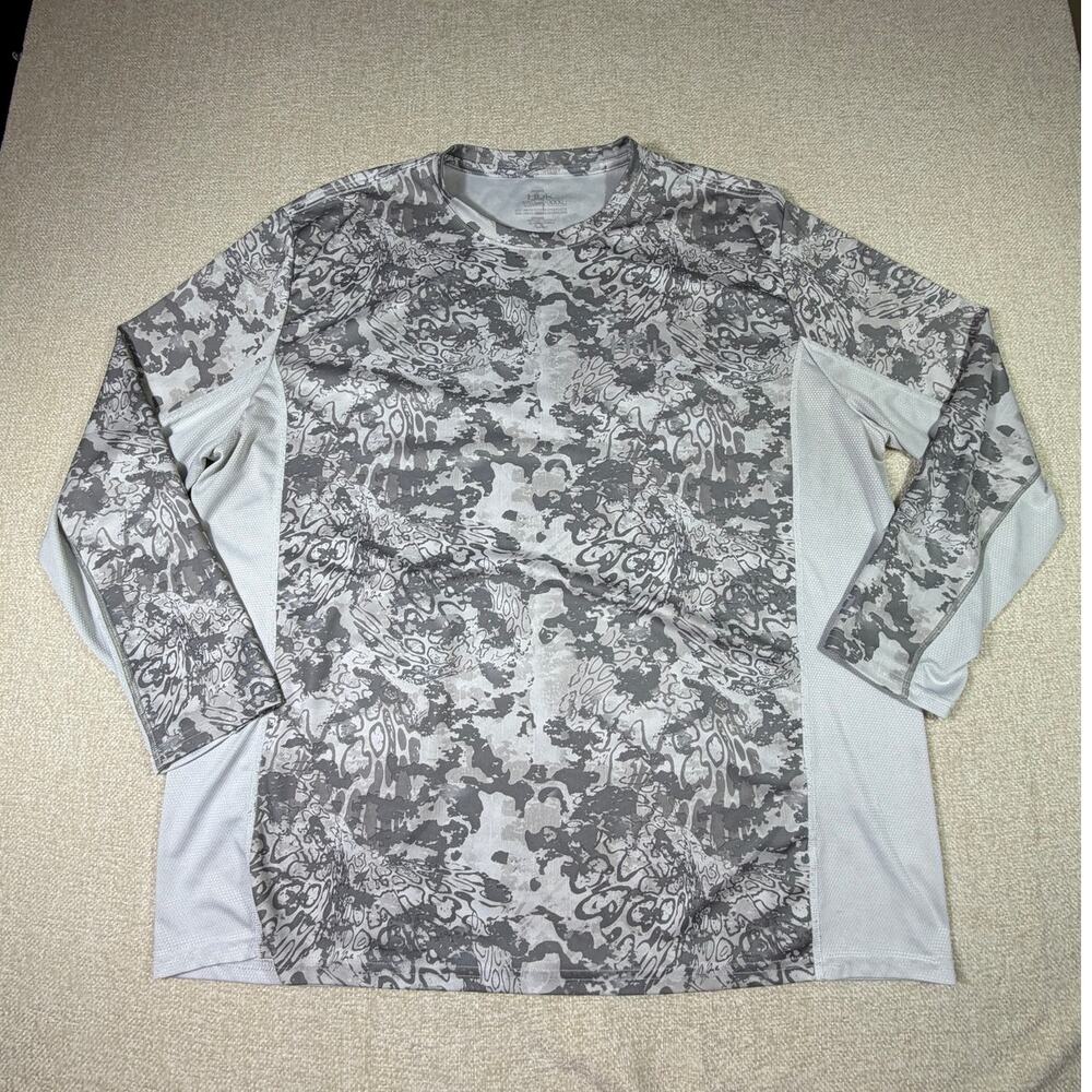 HUK Men 3XL White Gray Long Sleeve Water Print Fishing Performance Shirt UPF Sun